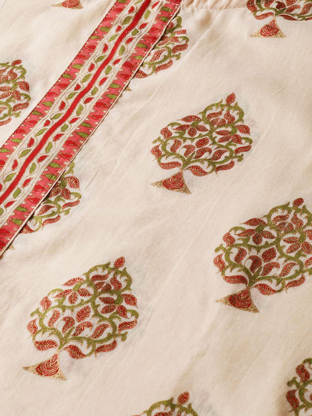 Cream Gold Printed Straight Kurta With Round Neck & 3/4 Sleeves | LASVINI - Redefining Indian Fashion with Elegance