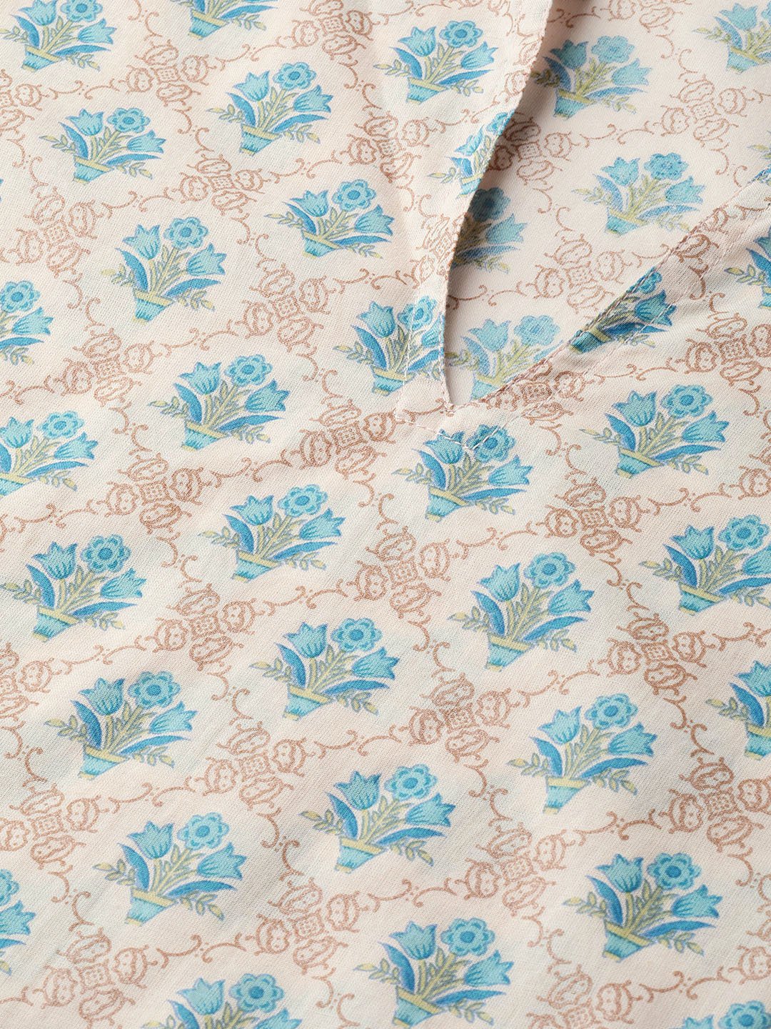 Cream Printed Kurta Set With Solid Green Pant | LASVINI - Redefining Indian Fashion with Elegance