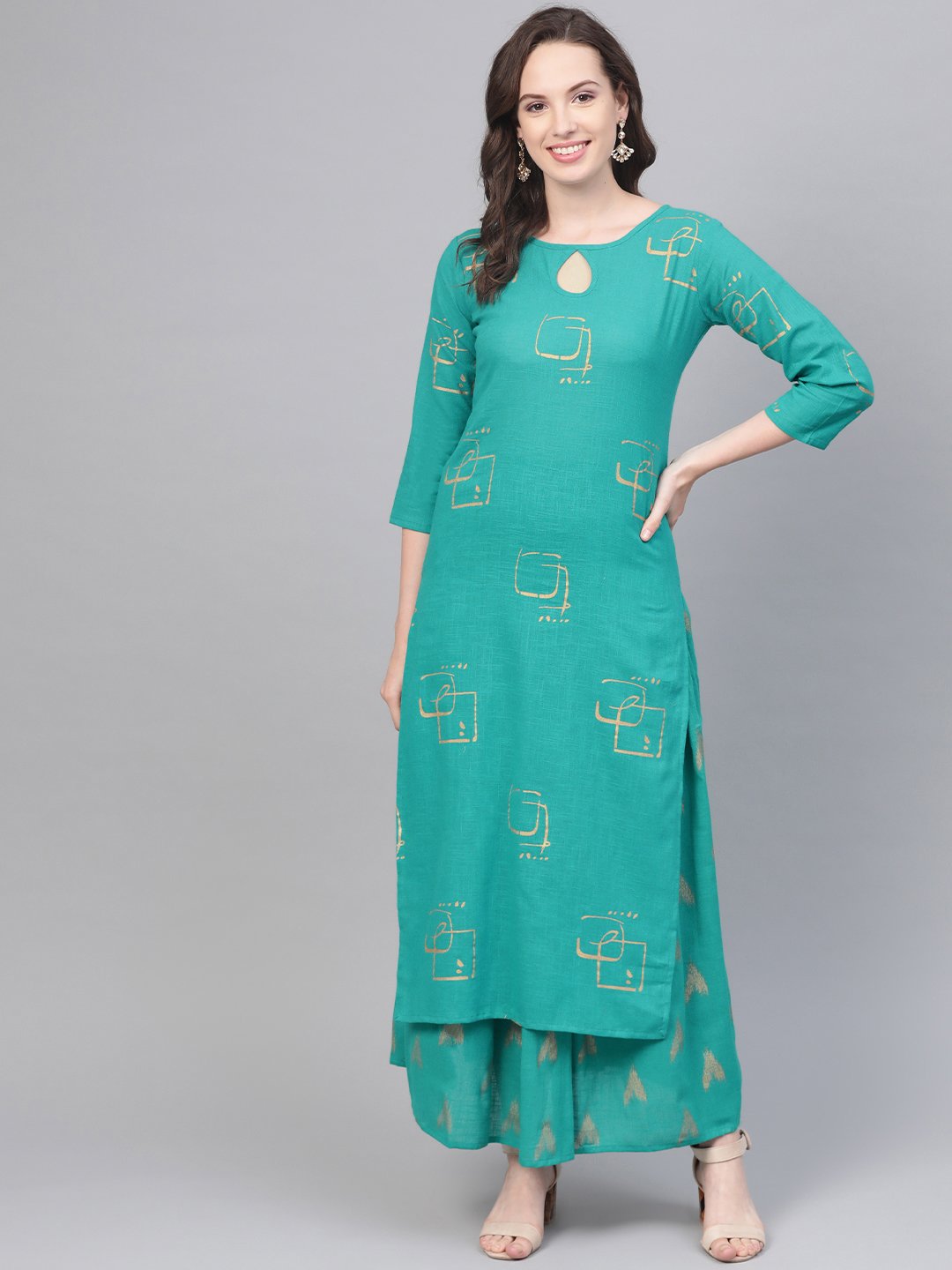 Green Printed Kurta Set With Printed Skirt | LASVINI - Redefining Indian Fashion with Elegance