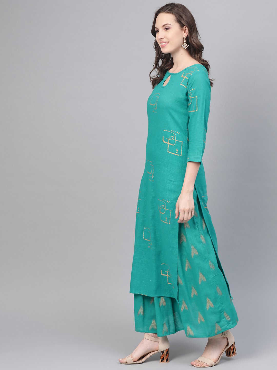 Green Printed Kurta Set With Printed Skirt | LASVINI - Redefining Indian Fashion with Elegance