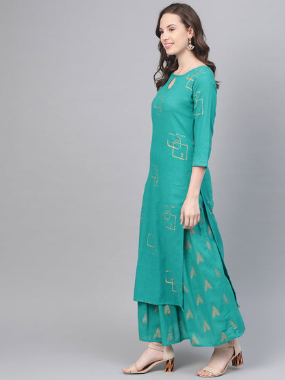 Green Printed Kurta Set With Printed Skirt | LASVINI - Redefining Indian Fashion with Elegance