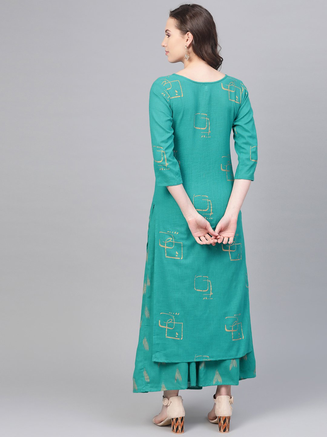 Green Printed Kurta Set With Printed Skirt | LASVINI - Redefining Indian Fashion with Elegance