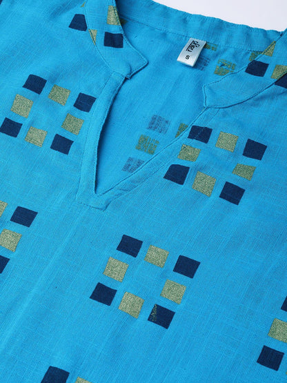 Blue And Beige Printed Kurta Set With Printed Skirt | LASVINI - Redefining Indian Fashion with Elegance