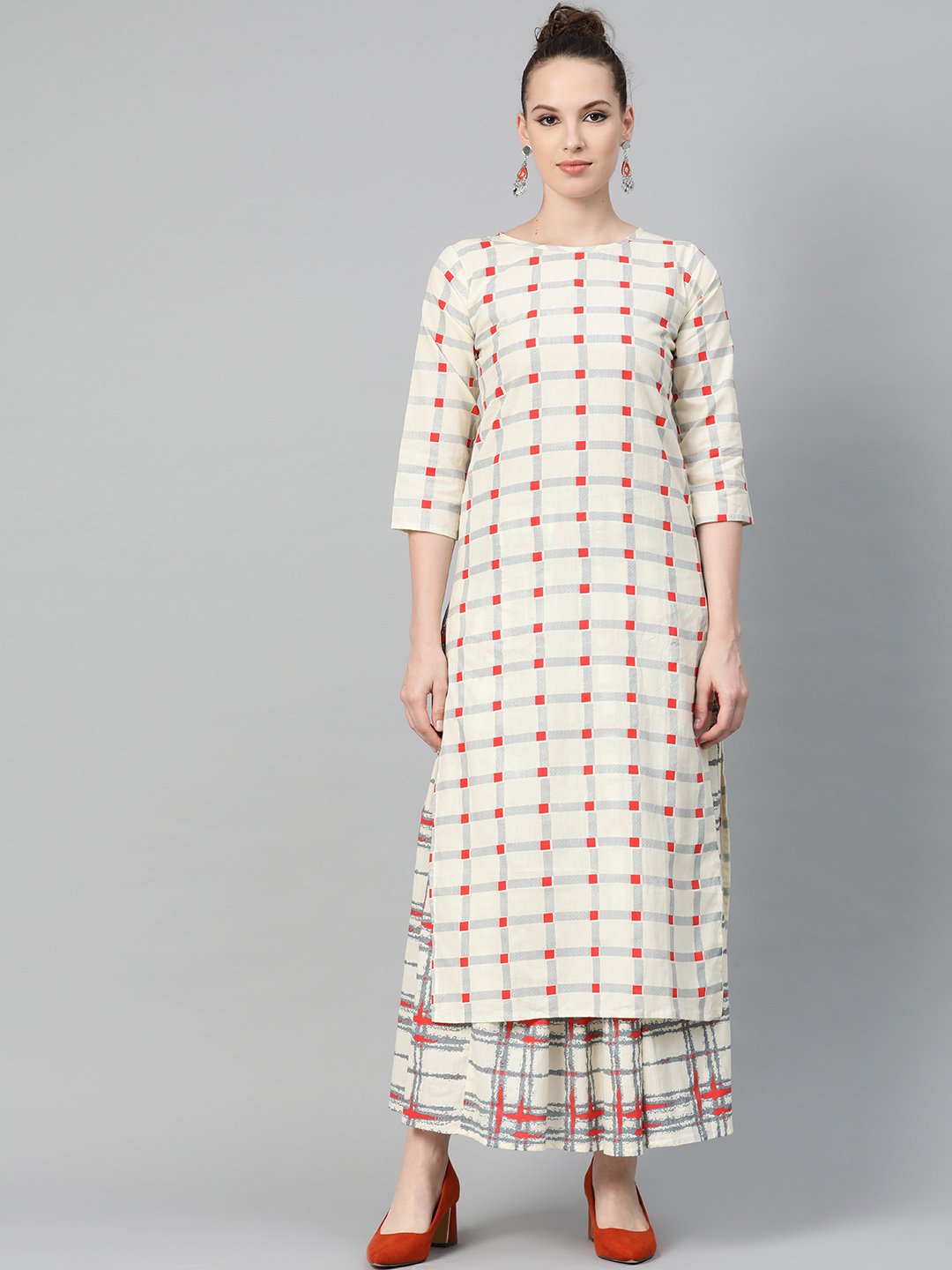 Cream Multi Printed Kurta Set With Skirt | LASVINI - Redefining Indian Fashion with Elegance