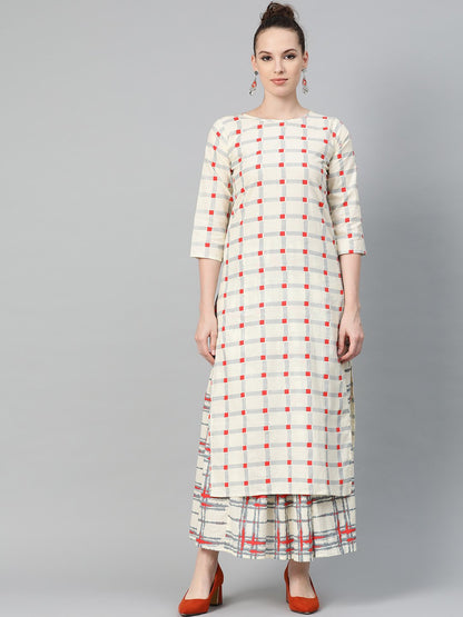 Cream Multi Printed Kurta Set With Skirt | LASVINI - Redefining Indian Fashion with Elegance