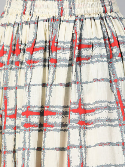 Cream Multi Printed Kurta Set With Skirt | LASVINI - Redefining Indian Fashion with Elegance