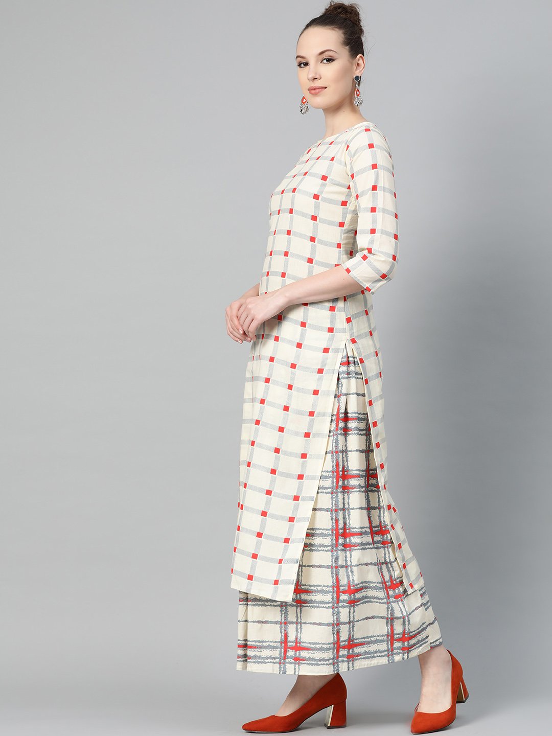 Cream Multi Printed Kurta Set With Skirt | LASVINI - Redefining Indian Fashion with Elegance