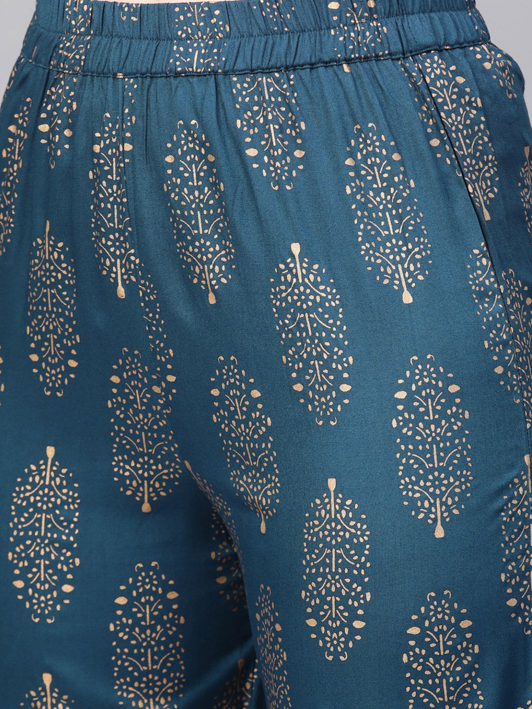 Teal Blue Gold Printed Kurta Set With Pant | LASVINI - Redefining Indian Fashion with Elegance