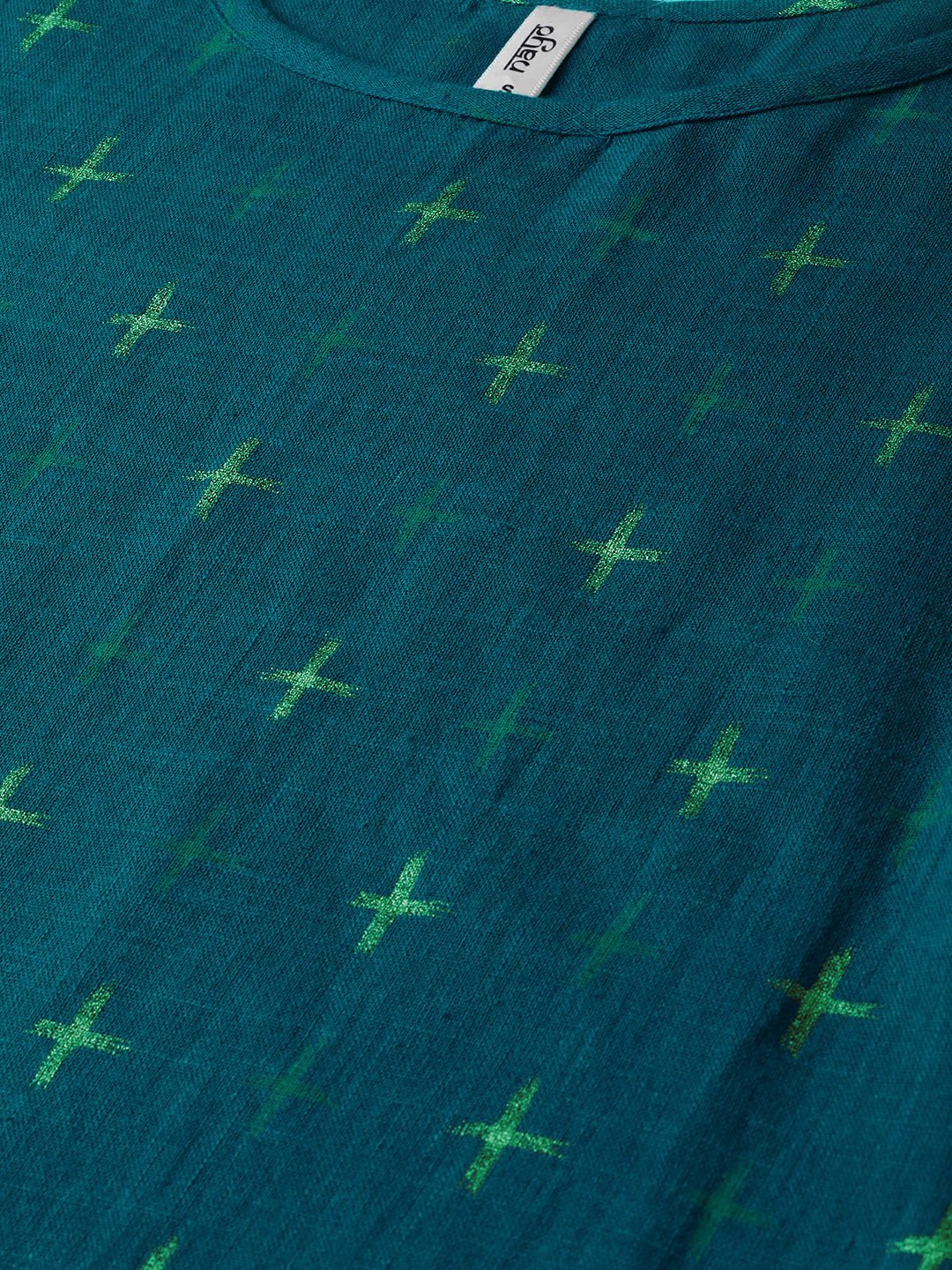 Teal Green Gold Geometric Printed Kurta Set With Skirt | LASVINI - Redefining Indian Fashion with Elegance