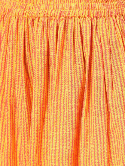 Peach & Mango Yellow Printed Kurta Set With Skirt | LASVINI - Redefining Indian Fashion with Elegance