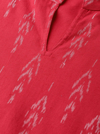 Fuscia Pink & Grey Ikat Printed Kurta Set With Skirt | LASVINI - Redefining Indian Fashion with Elegance