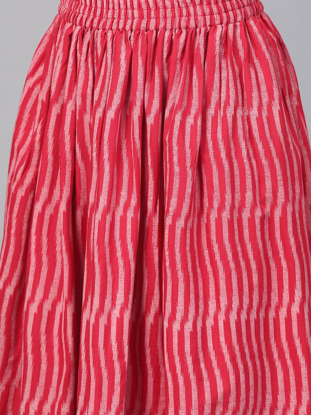 Fuscia Pink & Grey Ikat Printed Kurta Set With Skirt | LASVINI - Redefining Indian Fashion with Elegance