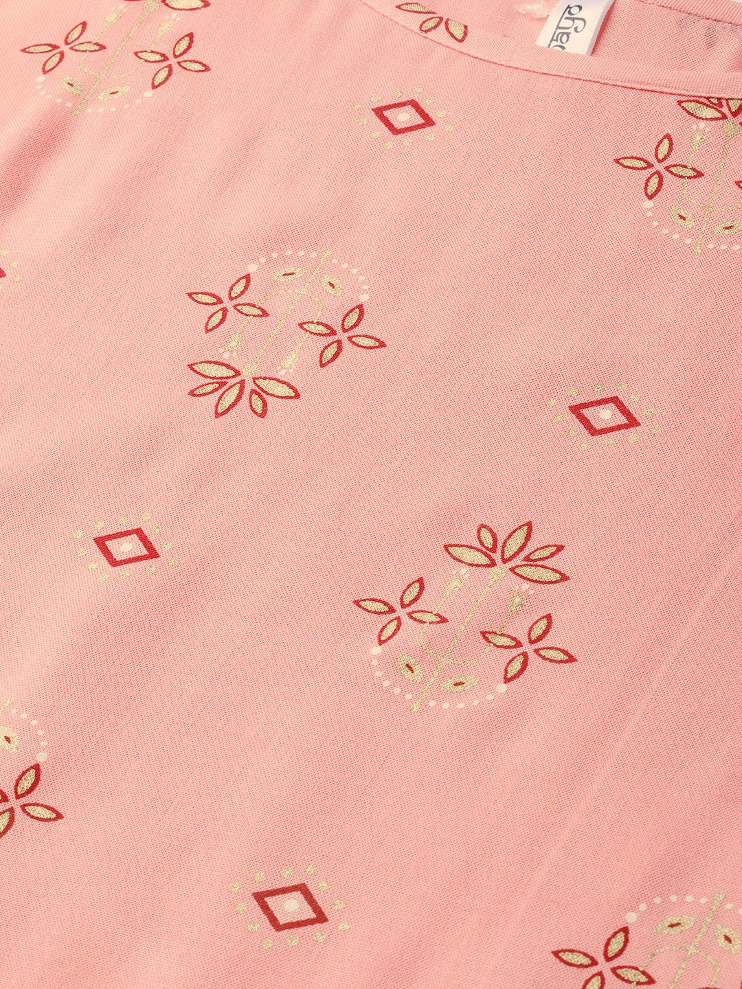 Peach & Grey Gold Printed Straight Kurta Set With Skirt | LASVINI - Redefining Indian Fashion with Elegance