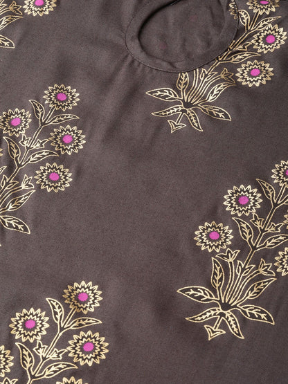 Grey Gold Printed Kurta Set With Skirt | LASVINI - Redefining Indian Fashion with Elegance