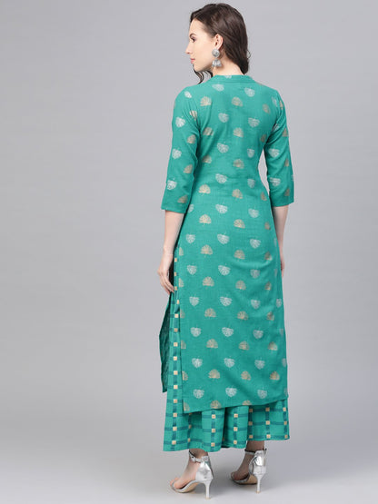 Rama Green Gold Printed Kurta Set With Skirt | LASVINI - Redefining Indian Fashion with Elegance
