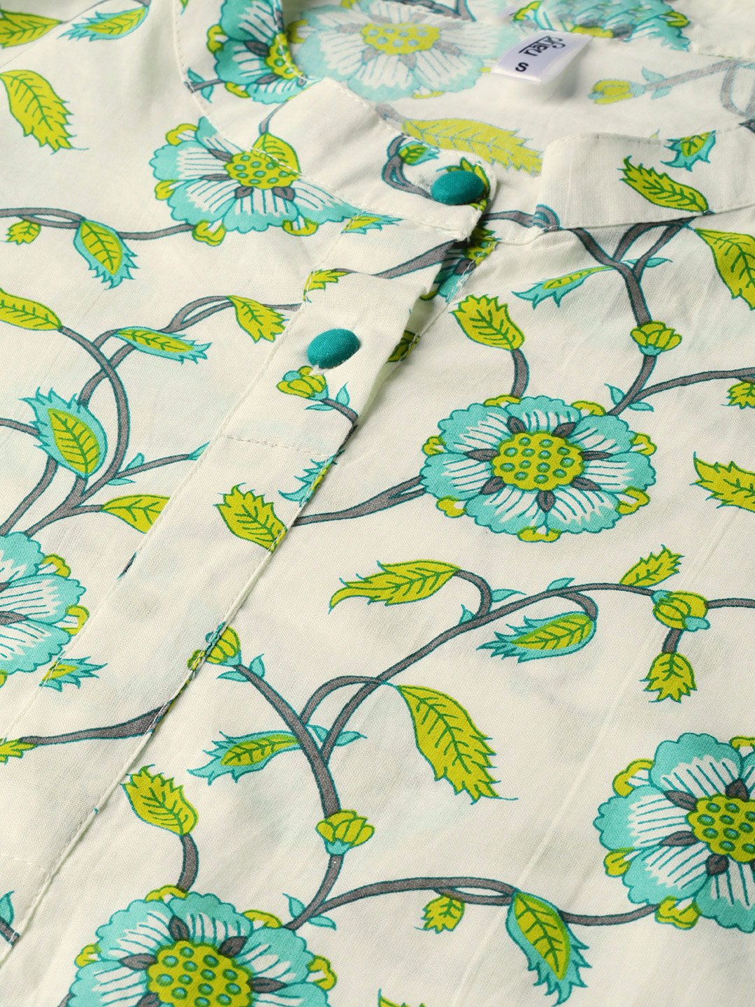 Off-White & Green Printed Kurta With Palazzo | LASVINI - Redefining Indian Fashion with Elegance