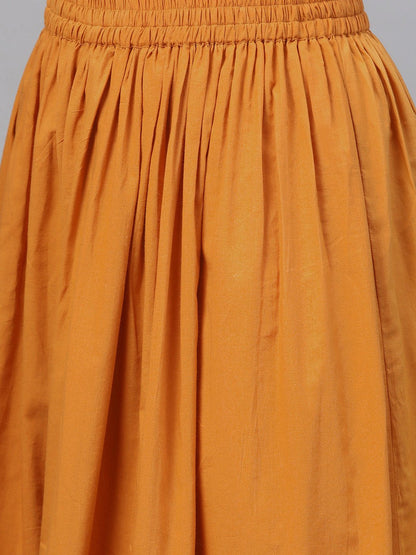 Pastel Green Multi Colored Printed Kurta Set With Solid Yellow Skirt | LASVINI - Redefining Indian Fashion with Elegance