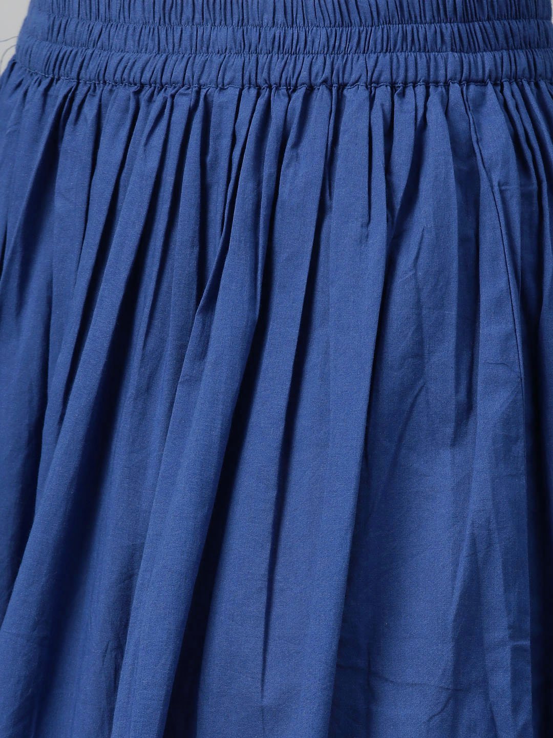 Off-White & Blue Gold Floral Printed Kurta Set With Skirt | LASVINI - Redefining Indian Fashion with Elegance