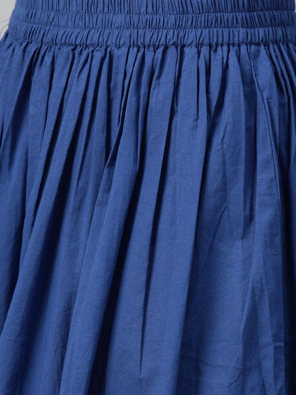 Off-White & Blue Gold Floral Printed Kurta Set With Skirt | LASVINI - Redefining Indian Fashion with Elegance