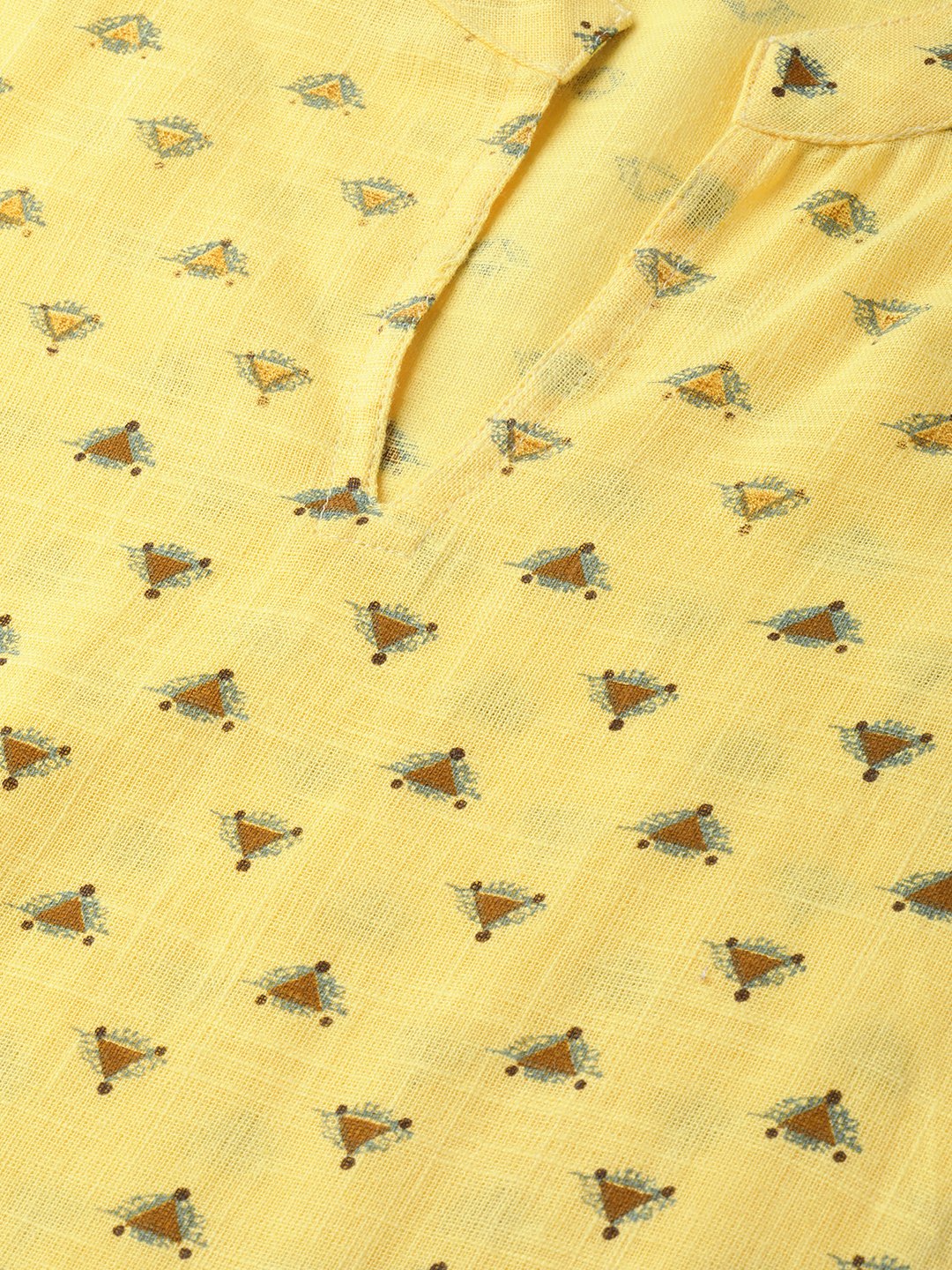 Yellow & Dark Brown Printed Straight Kurta Set Wih Skirt | LASVINI - Redefining Indian Fashion with Elegance