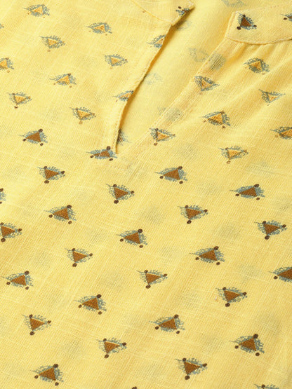 Yellow & Dark Brown Printed Straight Kurta Set Wih Skirt | LASVINI - Redefining Indian Fashion with Elegance