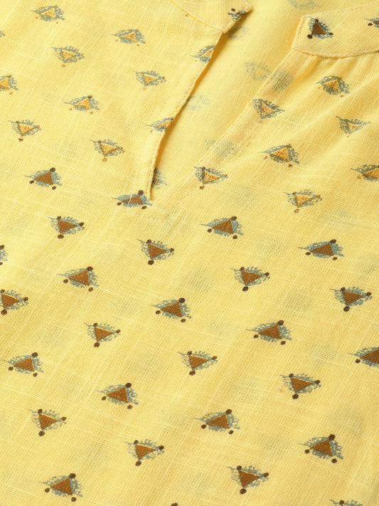 Yellow & Dark Brown Printed Straight Kurta Set Wih Skirt | LASVINI - Redefining Indian Fashion with Elegance