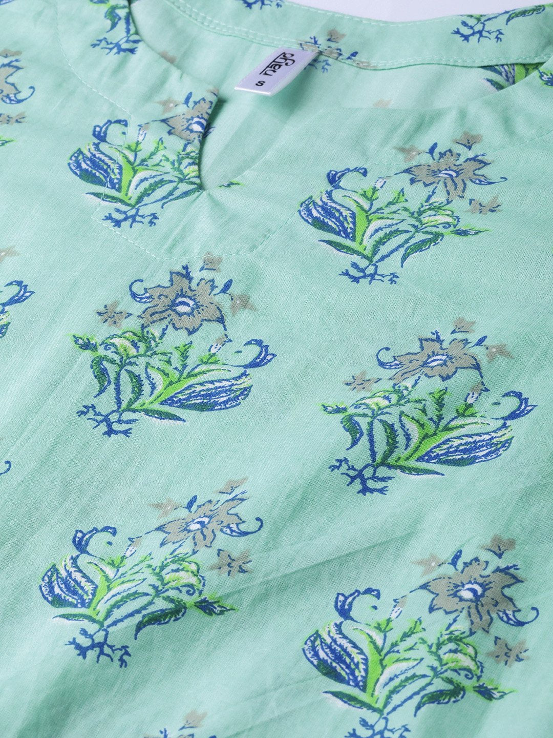 Mint Blue With Multi Floral Printed Top With Drawstring Style | LASVINI - Redefining Indian Fashion with Elegance