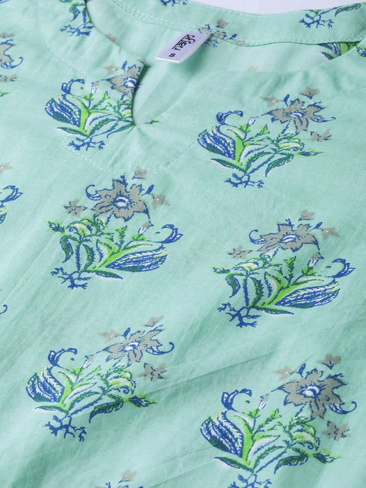 Mint Blue With Multi Floral Printed Top With Drawstring Style | LASVINI - Redefining Indian Fashion with Elegance
