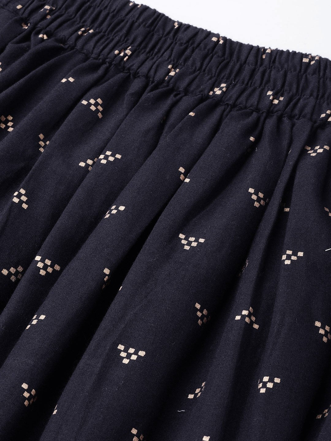 Navy Blue Gold Printed Ankle Length Flared Skirt | LASVINI - Redefining Indian Fashion with Elegance