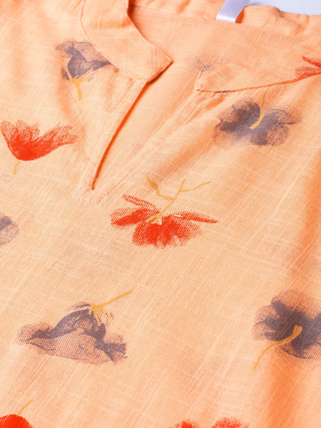 Peach Multi Colored Printed Kurta With Mandarin Collar With 3/4 Sleeves | LASVINI - Redefining Indian Fashion with Elegance