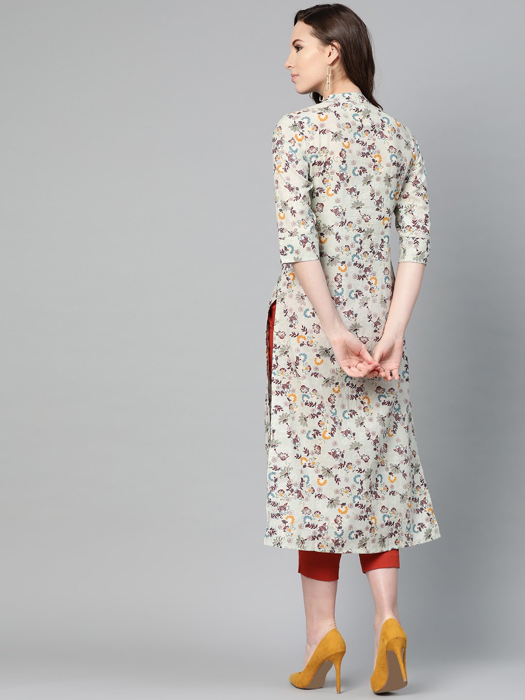 Beige Multi Colored Floral Printed Straight Kurta | LASVINI - Redefining Indian Fashion with Elegance