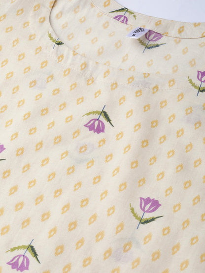 Off White & Lavender Printed Kurta Set With Sharara And Dupatta | LASVINI - Redefining Indian Fashion with Elegance