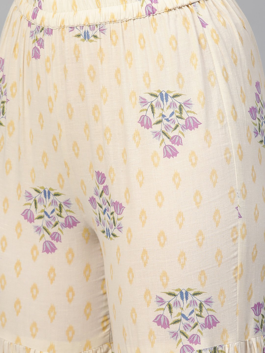 Off White & Lavender Printed Kurta Set With Sharara And Dupatta | LASVINI - Redefining Indian Fashion with Elegance