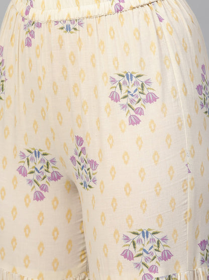 Off White & Lavender Printed Kurta Set With Sharara And Dupatta | LASVINI - Redefining Indian Fashion with Elegance