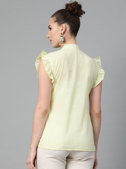 Solid Lime Yellow Top With Detailed Sleeves | LASVINI - Redefining Indian Fashion with Elegance