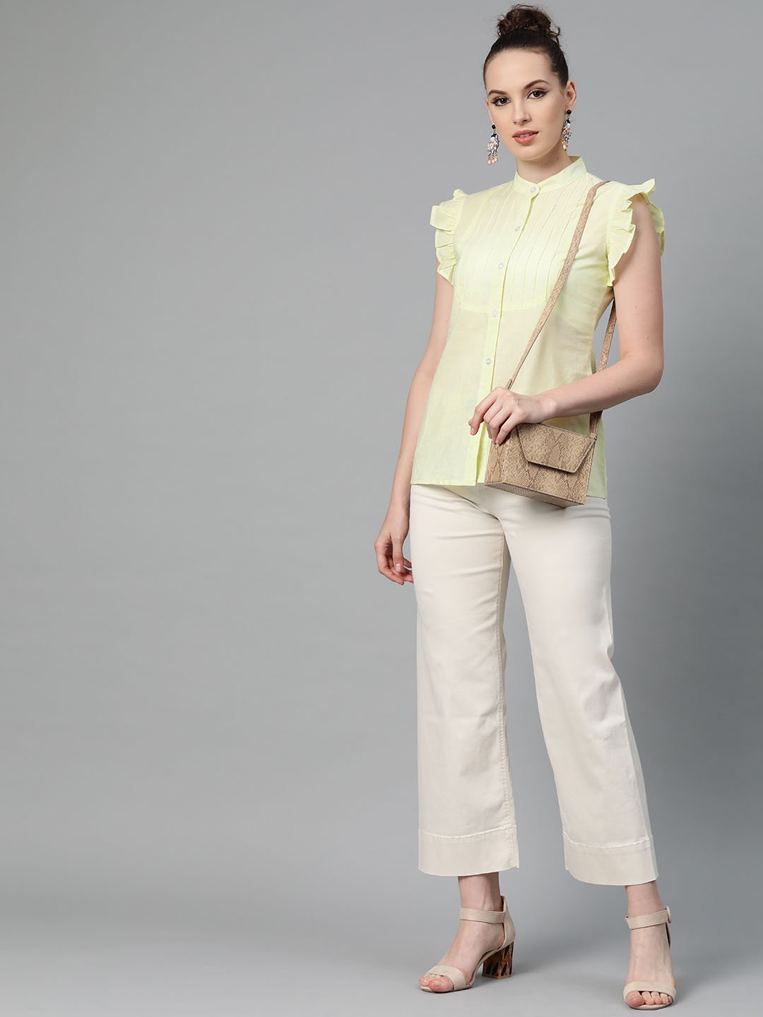 Solid Lime Yellow Top With Detailed Sleeves | LASVINI - Redefining Indian Fashion with Elegance