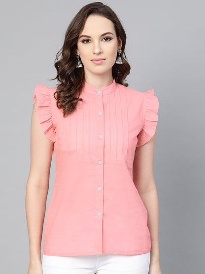 Solid Pastel Pink Top With Detailed Sleeves | LASVINI - Redefining Indian Fashion with Elegance