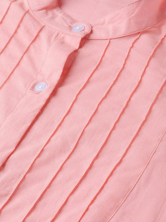 Solid Pastel Pink Top With Detailed Sleeves | LASVINI - Redefining Indian Fashion with Elegance