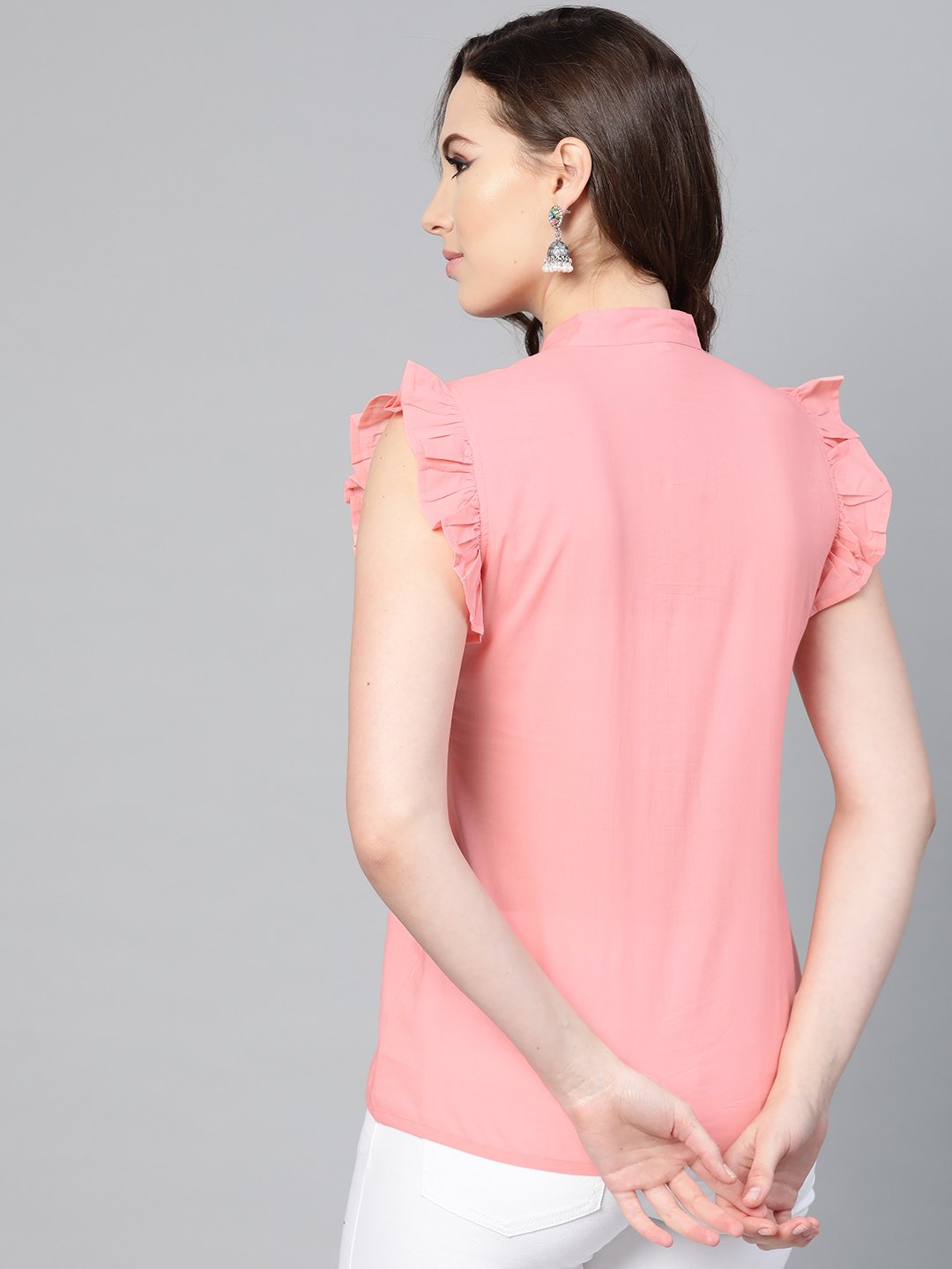 Solid Pastel Pink Top With Detailed Sleeves | LASVINI - Redefining Indian Fashion with Elegance