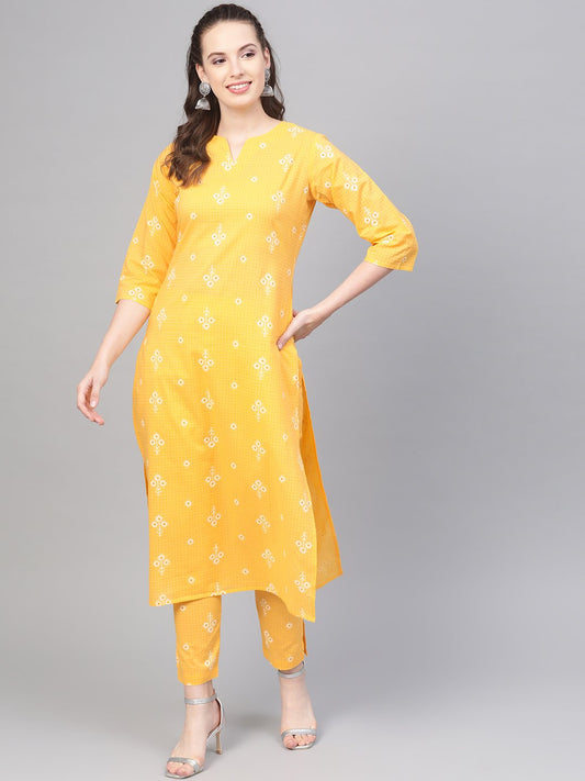 Yellow Checks & Floral Multi Printed Kurta Set With Pants | LASVINI - Redefining Indian Fashion with Elegance