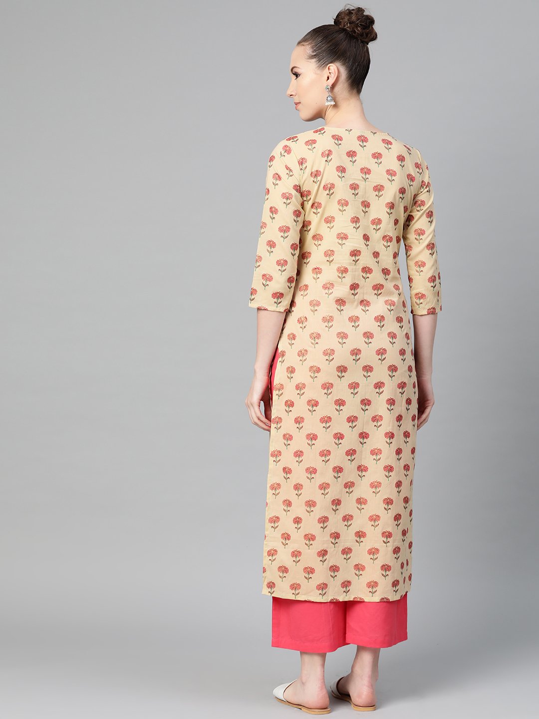 Cream With Multi Floral Printed Kurta With Keyhole Neckline | LASVINI - Redefining Indian Fashion with Elegance