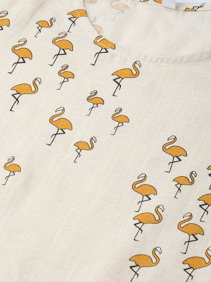 Mustard & Off White Printed Kurta Set With Palazzo & Dupatta | LASVINI - Redefining Indian Fashion with Elegance