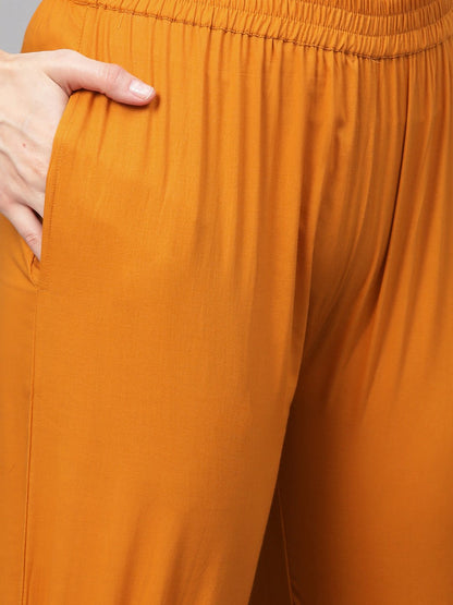 Mustard & Off White Printed Kurta Set With Palazzo & Dupatta | LASVINI - Redefining Indian Fashion with Elegance