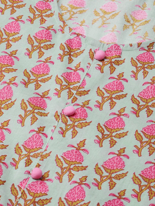 Green & Pink Printed Kurta Set With Palazzo & Dupatta | LASVINI - Redefining Indian Fashion with Elegance