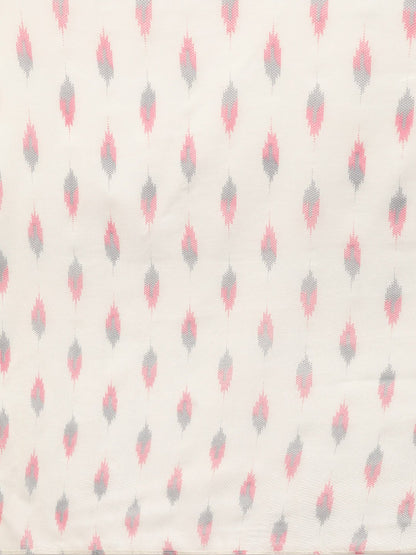 Off White & Pink Floral Printed Kurta With Ikkat Printed Pallazo & Dupatta | LASVINI - Redefining Indian Fashion with Elegance