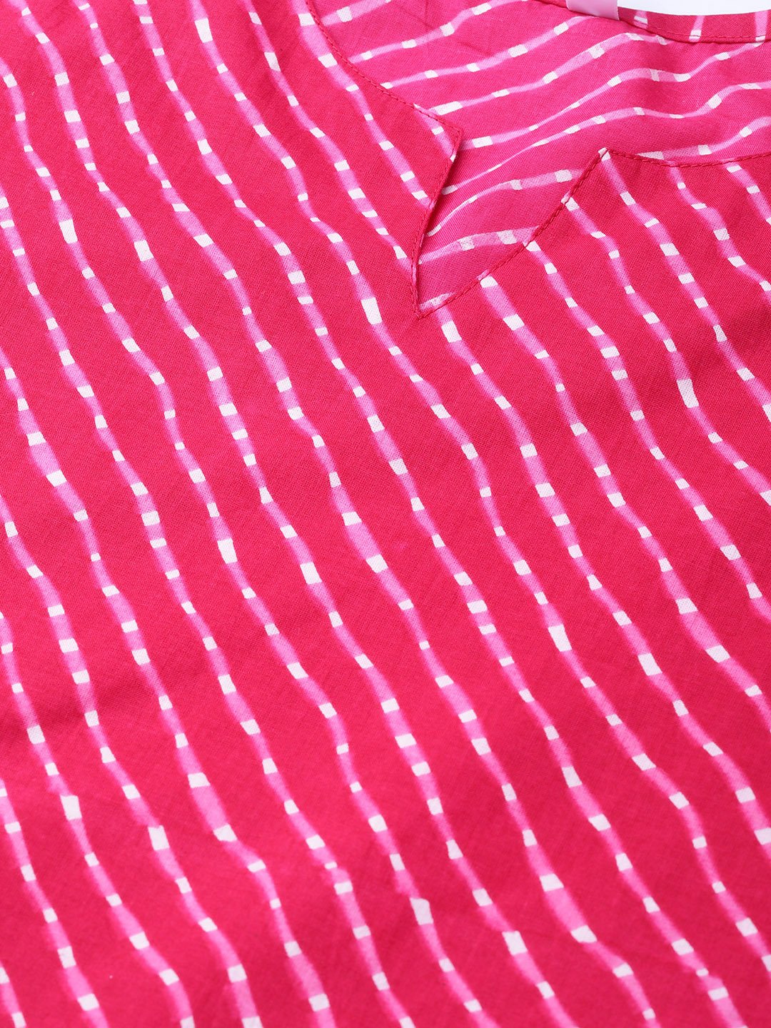 Rani Pink Leheriya Printed Kurta & Pallazo With Solid Off White Crinkled Dupatta | LASVINI - Redefining Indian Fashion with Elegance