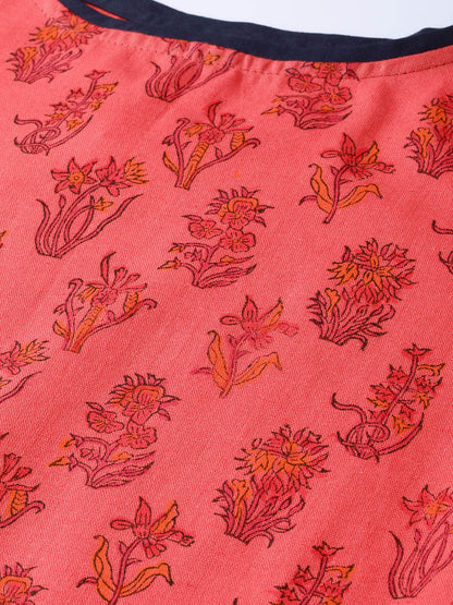 Red Printed Straight Kurta With Round Neck & 3/4 Sleeves | LASVINI - Redefining Indian Fashion with Elegance