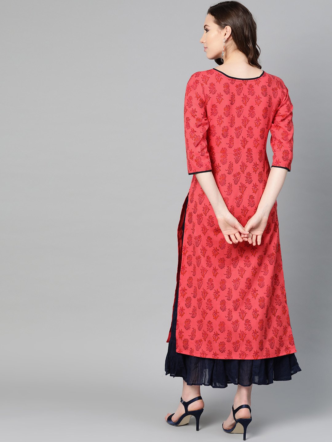 Red Printed Straight Kurta With Round Neck & 3/4 Sleeves | LASVINI - Redefining Indian Fashion with Elegance