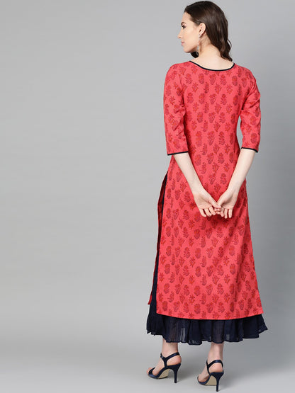 Red Printed Straight Kurta With Round Neck & 3/4 Sleeves | LASVINI - Redefining Indian Fashion with Elegance
