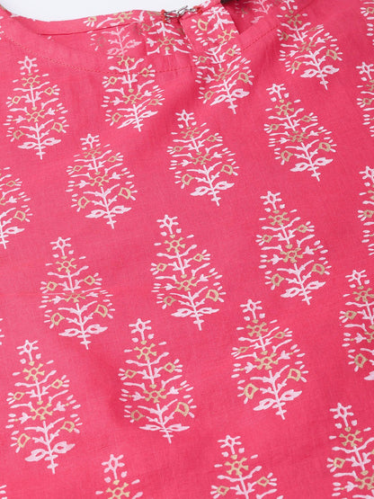 Women Pink & Gold Ethnic Motifs Printed Maxi Dress | LASVINI - Redefining Indian Fashion with Elegance